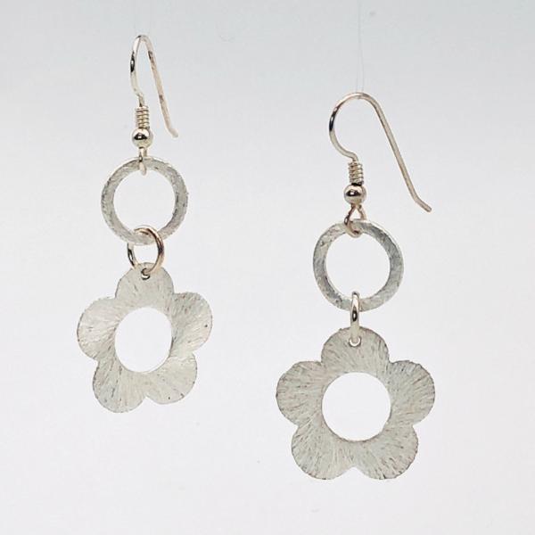 Graceful silver flower earrings. DianaHDesigns fun contemporary dangles. Lightweight, beautiful brushed plated finish, sterling ear wires! picture