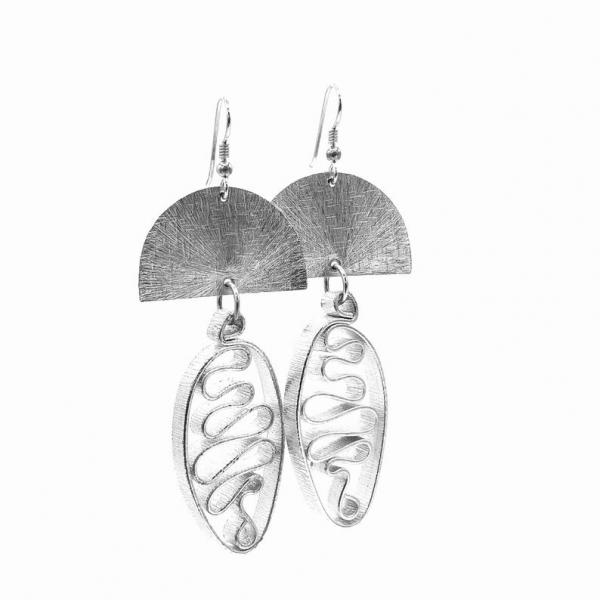 Bold silver aluminum statement earrings by DianaHDesigns. Handmade, contemporary, geometric, lightweight and graceful! One-of-a-kind pair! picture