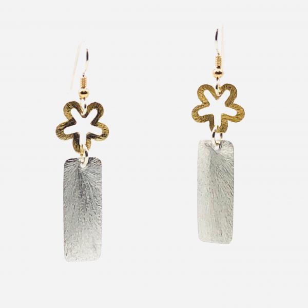 Geometric flower statement earrings. Bold, elegant in gold/silver tones. Lightweight, sexy dangles, sterling ear wires. By DianaHDesigns! picture