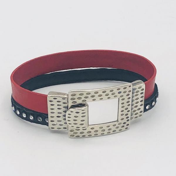 Red/Black Leather Wrap Swarovski Crystal Artisan Bracelet, Buckle Clasp in plated silver. Handmade by DianaHDesigns. Only one available! picture