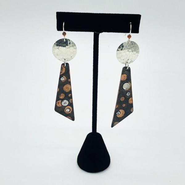 Artful Handmade Jewelry by Diana Hirschhorn Polka dot earrings dangle in copper/silver, make a statement. One-of-a-kind, sterling ear wires! picture