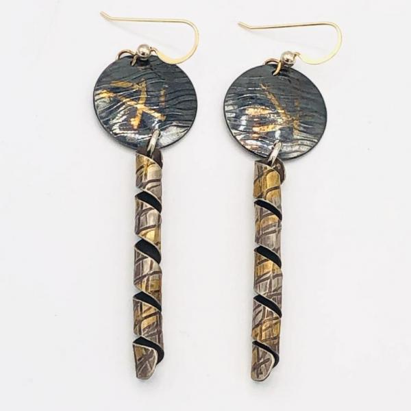 Modern, contemporary 24K gold/sterling silver industrial/architectural design earrings by DianaHDesigns. Oxidized, textured, one-of-a-kind! picture