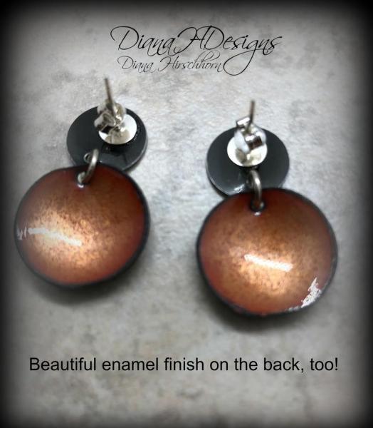 Enamel post earrings. Etched design in fall colors black/coppery gold. Modern, unique and fun. Artful Handmade Jewelry by DianaHDesigns! picture