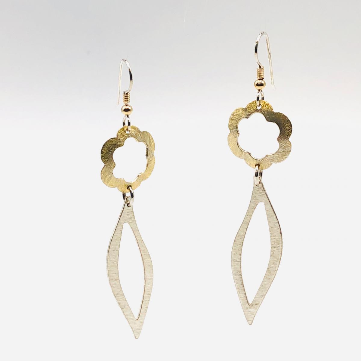Graceful flower and petal design dangle earrings in gold/silver tones handmade by DianaHDesigns. Lightweight, sexy with sterling ear wires! picture