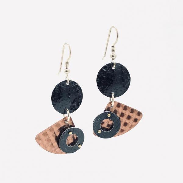 3 Dimensional architectural modern geometric earrings. Textures, rivets for depth & detail! Fun! Artful Handmade Jewelry by DianaHDesigns! picture