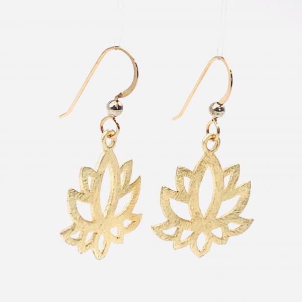 Lotus yoga earrings gold or silver tone minimalist flower design lightweight pierced dangles. Fun, Artful Handmade Jewelry by DianaHDesigns picture