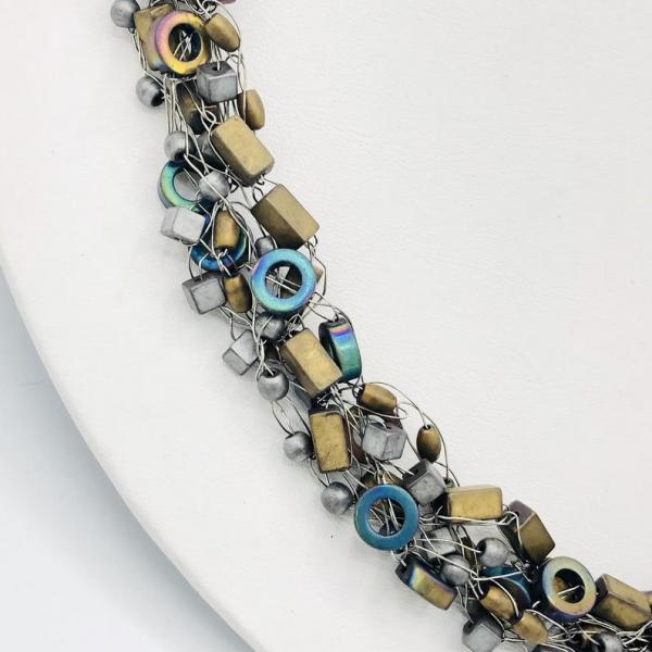 Architectural Design Colorful Iridescent Titanium Bead Necklace. Edgy, elegant. One-of-a-Kind Artful Handmade Jewelry by Diana Hirschhorn! picture