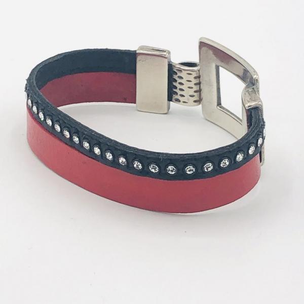 Red/Black Leather Wrap Swarovski Crystal Artisan Bracelet, Buckle Clasp in plated silver. Handmade by DianaHDesigns. Only one available! picture