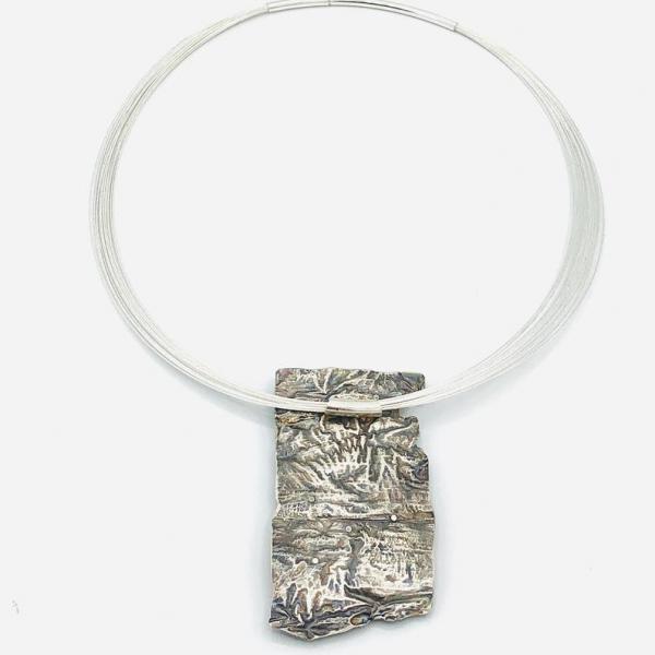 Reticulated Sterling Silver and Heather Handmade Pendant Necklace. Artful Jewelry by DianaHDesigns. One-of-a-kind, Earrings available too! picture