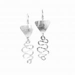 Handmade modern silver dangle earrings. Look like sterling but don't tarnish. Lightweight aluminum cut, hammered and forged. DianaHDesigns