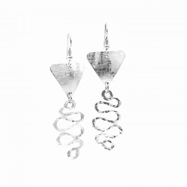 Handmade modern silver dangle earrings. Look like sterling but don't tarnish. Lightweight aluminum cut, hammered and forged. DianaHDesigns