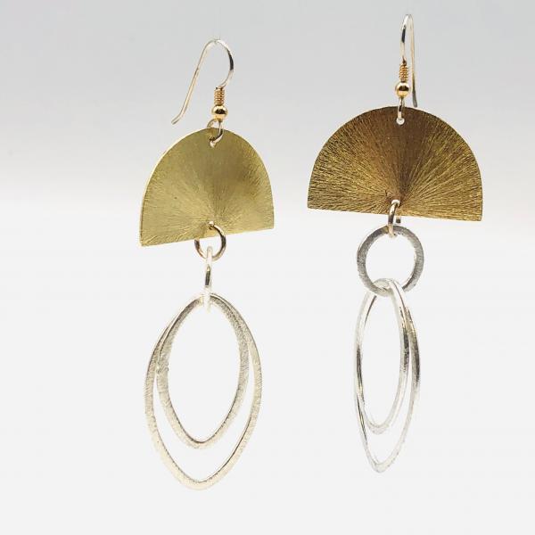 Bold geometric half moon dangle earrings two-tone gold/silver. Lightweight, sterling silver ear wires DianaHDesigns/Artful Handmade Jewelry picture