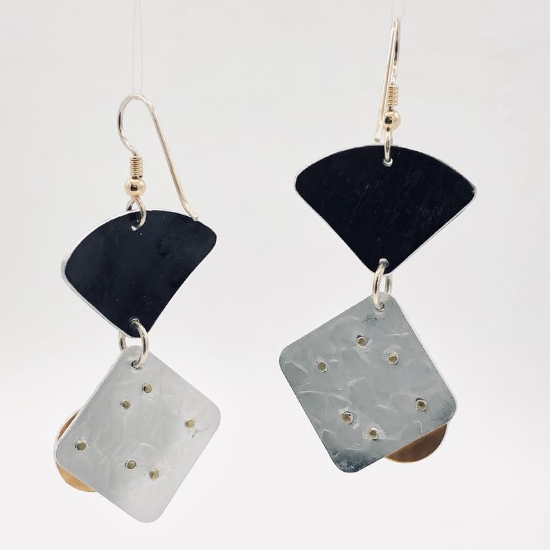 Bold, architectural, 3 dimensional, geometric modern earrings. Lightweight and one-of-a-kind. Artful Handmade Jewelry by Diana Hirschhorn! picture