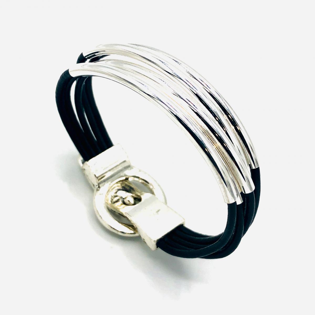 Black Boho/Modern Artisan Leather Multi-Strand Stackable Wrap Bracelet. Many other colors. Unique Magnetic Clasp. DianaHDesigns picture