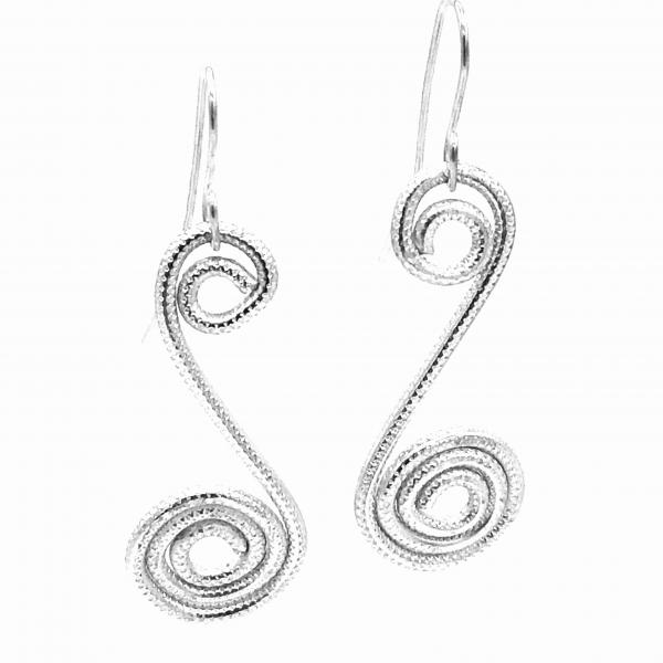 Swirled spiral contemporary silver earrings lightweight aluminum, sterling ear wires. One-of-a-kind pair, great texture! DianaHDesigns. picture