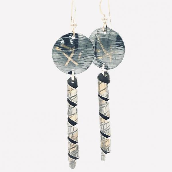 Modern, contemporary 24K gold/sterling silver industrial/architectural design earrings by DianaHDesigns. Oxidized, textured, one-of-a-kind! picture