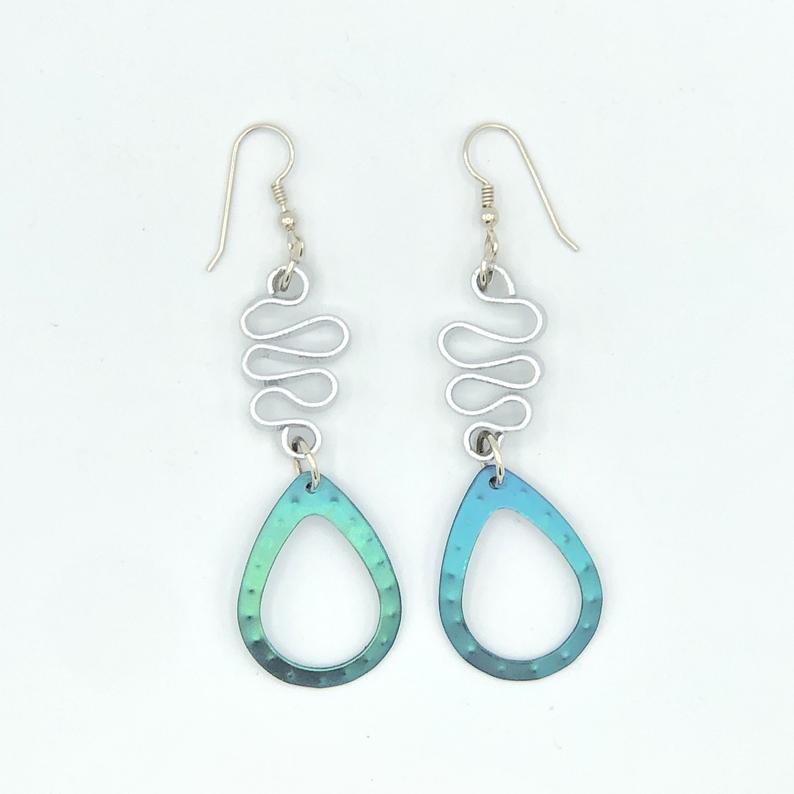 Titanium geometric statement earrings boldy contemporary, modern, fun, lightweight! Textured, one-of-a-kind, handmade, pierced dangles! picture