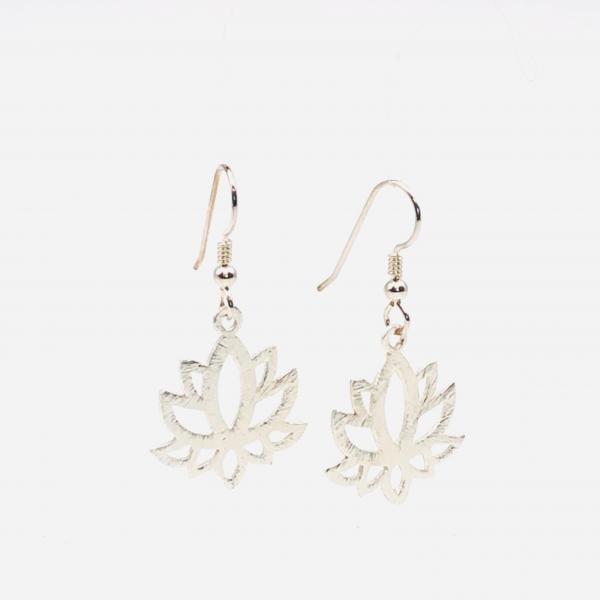Lotus yoga earrings gold or silver tone minimalist flower design lightweight pierced dangles. Fun, Artful Handmade Jewelry by DianaHDesigns picture