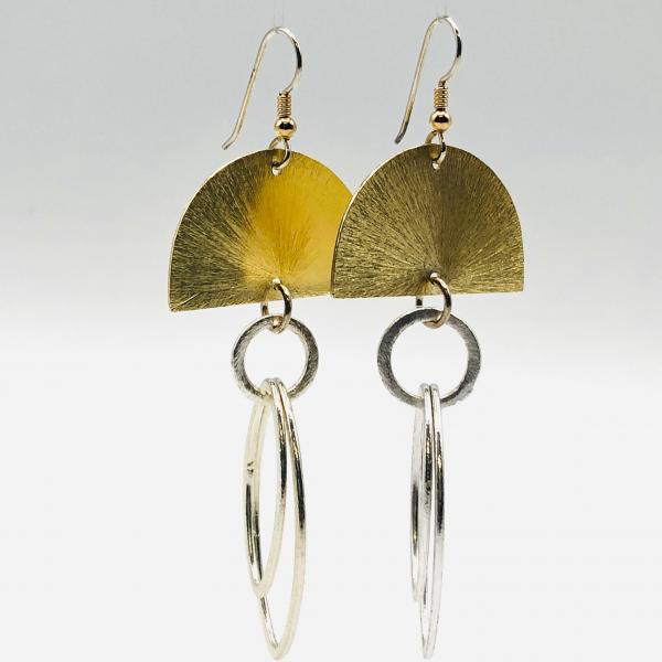 Bold geometric half moon dangle earrings two-tone gold/silver. Lightweight, sterling silver ear wires DianaHDesigns/Artful Handmade Jewelry picture