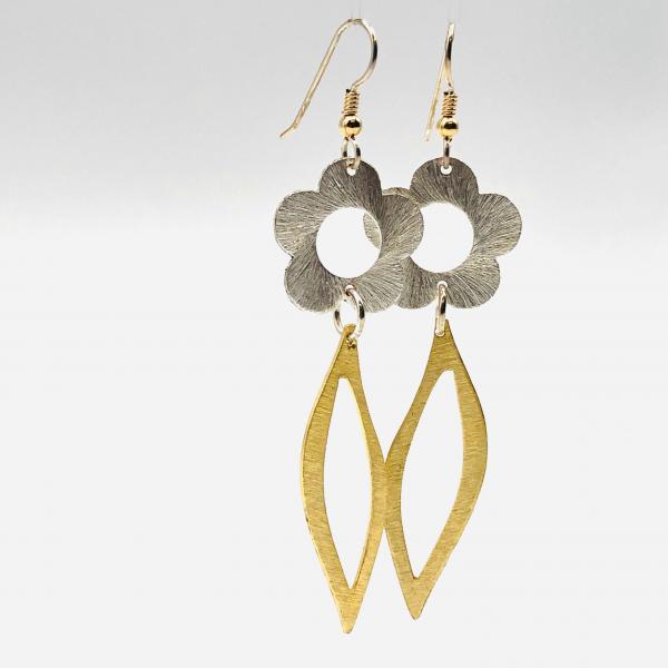 Flower Power! Fun but Sophisticated Lightweight Statement Dangle Earrings by DianaHDesigns. Contemporary two-tone with sterling ear wires. picture