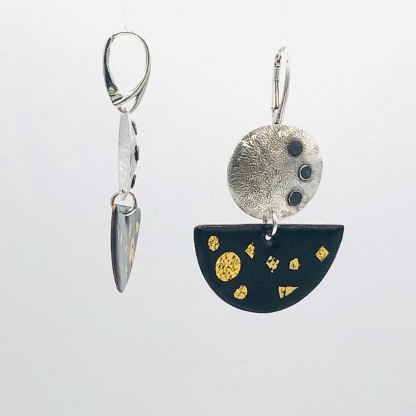 Reticulated sterling silver/24K gold/enamel modern bold half moon leverback earrings! DianaHDesigns/Artful Handmade Jewelry. Custom order.