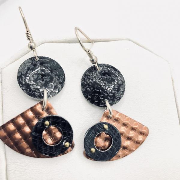 3 Dimensional architectural modern geometric earrings. Textures, rivets for depth & detail! Fun! Artful Handmade Jewelry by DianaHDesigns! picture