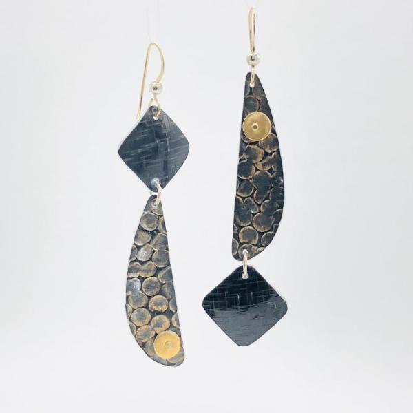 Asymmetrical, architectural, modern earrings. Animal pattern texture, lightweight black aluminum, one-of-a-kind. Handmade by DianaHDesigns