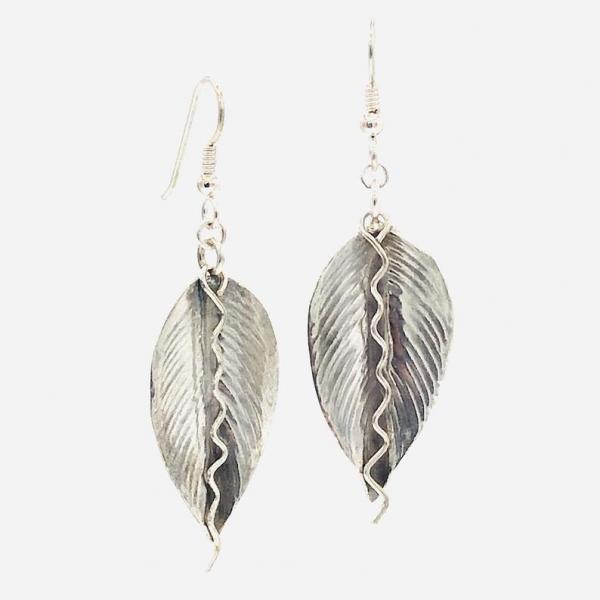 Sterling autumn leaf/vine dangle earrings Artful Handmade Jewelry by DianaHDesigns. Fall leaf shape, textured, oxidized and one-of-a-kind! picture