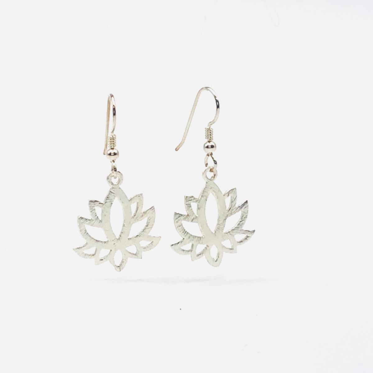 Lotus yoga earrings gold or silver tone minimalist flower design lightweight pierced dangles. Fun, Artful Handmade Jewelry by DianaHDesigns picture