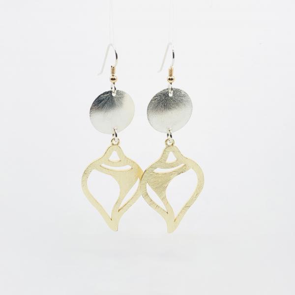 Modern gold/silver tropical dangle earrings geometric shell design, sterling silver ear wires. Artful Handmade Jewelry by DianaHDesigns! picture