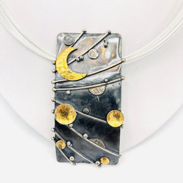 Celestial Keum-bo 24k Gold on Sterling Silver Pendant/Necklace. Artful Handmade Jewelry by DianaHDesigns. One-of-a-kind & truly stunning!