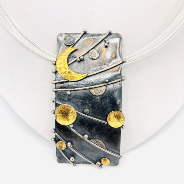 Celestial Keum-bo 24k Gold on Sterling Silver Pendant/Necklace. Artful Handmade Jewelry by DianaHDesigns. One-of-a-kind & truly stunning! picture