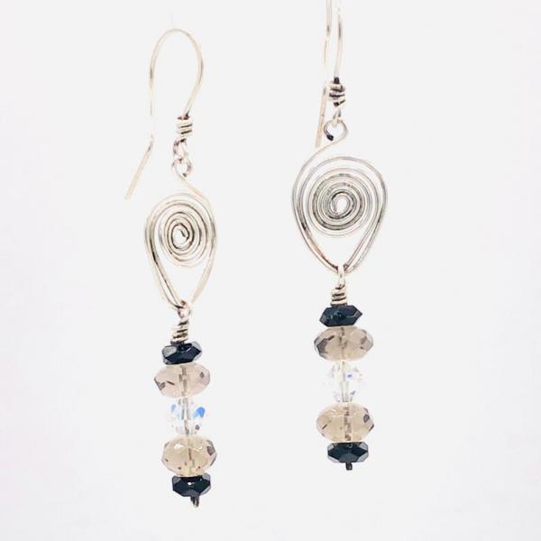 Modern design, boho appeal! Handmade Sterling Silver Dangle Earrings by DianaHDesigns. Crystals with Hand formed ear wires & wire detail! picture