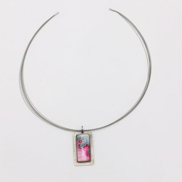 Diana Hirschhorn Modern Elegant Necklace Pink/Grey Cloisonné Enamel/Sterling Silver Contemporary, Geometric, One-of-a-Kind. Choice of chain! picture