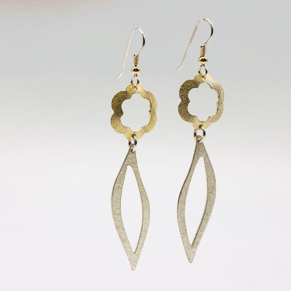 Graceful flower and petal design dangle earrings in gold/silver tones handmade by DianaHDesigns. Lightweight, sexy with sterling ear wires! picture