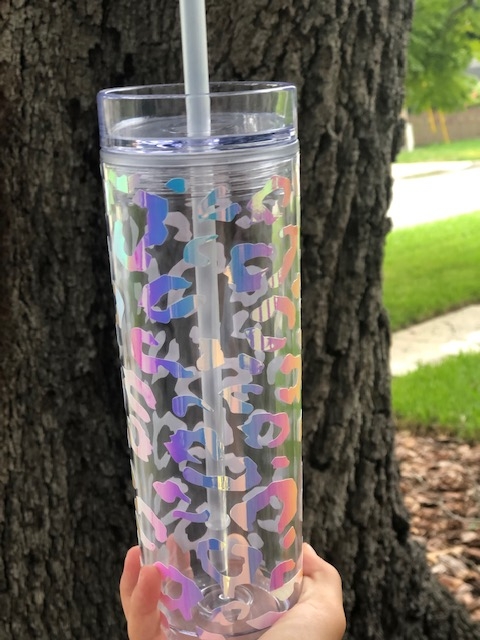 Holographic Cheetah Print - 16oz Clear Slim Tumbler picture