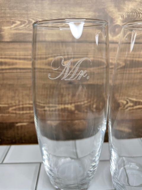 Mr. & Mrs. Etched Champagne Flutes picture