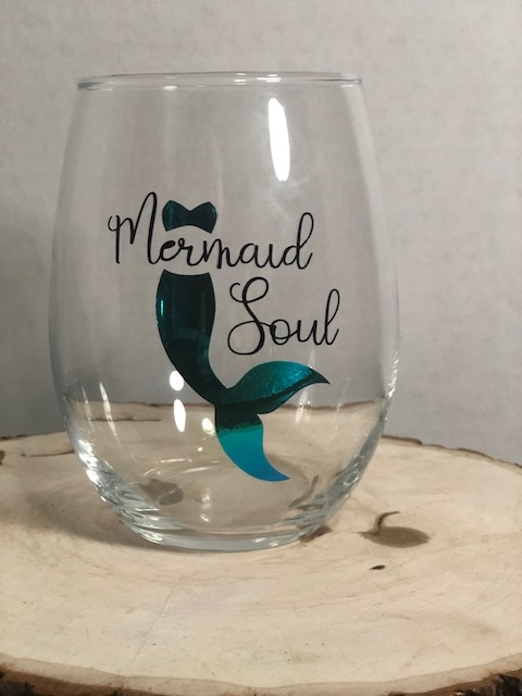 "Mermaid Soul" Teal 20oz Stemless Glass picture