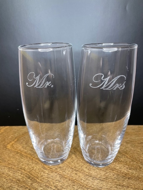 Mr. & Mrs. Etched Champagne Flutes picture