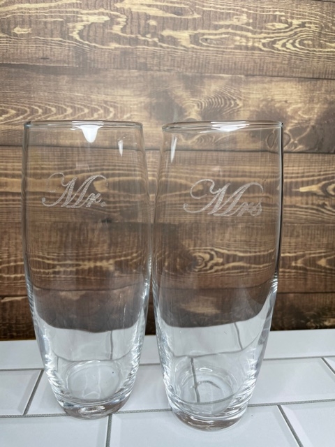 Mr. & Mrs. Etched Champagne Flutes