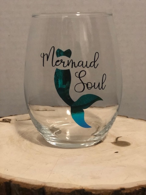 "Mermaid Soul" Teal 20oz Stemless Glass picture