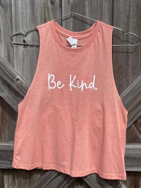 "Be Kind" - Women's Heathered Pink Crop Tank picture