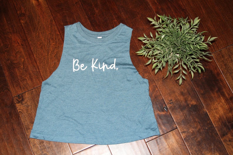 "Be Kind" - Women's Teal Crop Tank picture