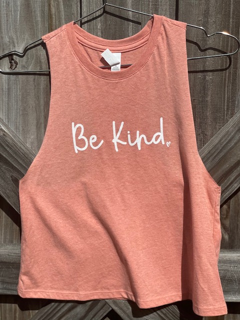 "Be Kind" - Women's Heathered Pink Crop Tank picture