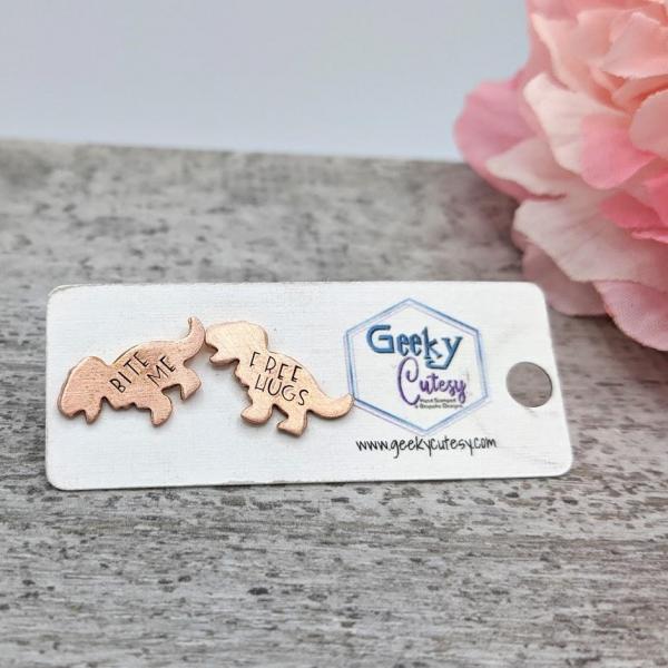 T-Rex Bite Me/Free Hugs Stud Earrings