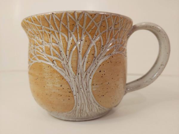 Yellow hand carved tree mug