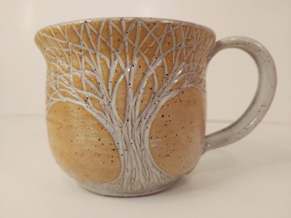 Yellow hand carved tree mug picture