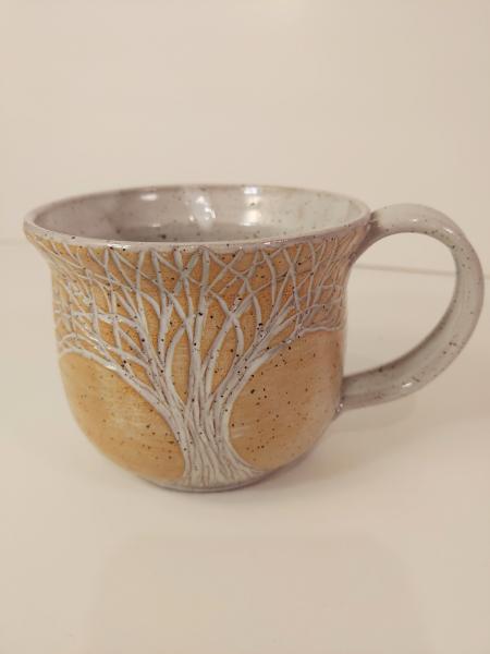 Yellow hand carved tree mug picture