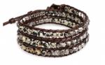 DANI DESIGNS WRAP STONE, METAL, CLEAR BEADS ON BROWN CORD