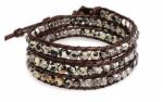 DANI DESIGNS WRAP STONE, METAL, CLEAR BEADS ON BROWN CORD